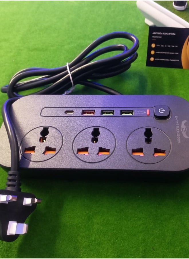 SUNIFY - 3 meter Universal Power Extension Cord with 3 Power Plugs and 3 USB Outlets - Image 1