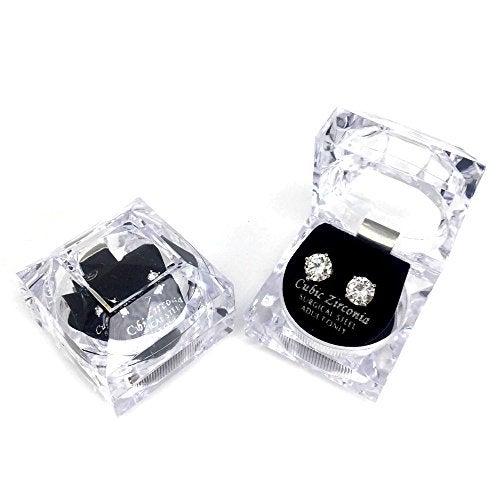 Me Plus Stainless Steel Round Cut Cubic Zirconia Stud Earrings With Clear Case - Gold, Silver (3mm~12mm) (8mm-Silver) - Image 4