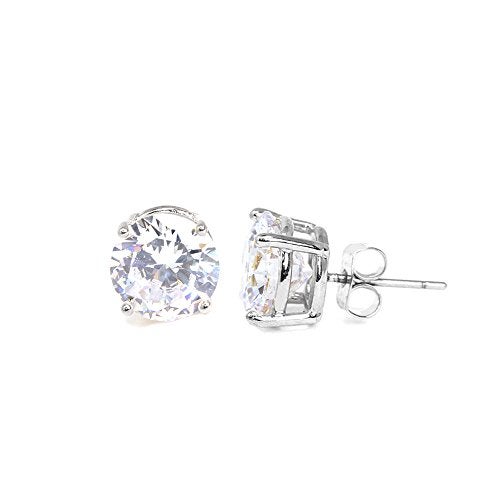 Me Plus Stainless Steel Round Cut Cubic Zirconia Stud Earrings With Clear Case - Gold, Silver (3mm~12mm) (8mm-Silver) - Image 3
