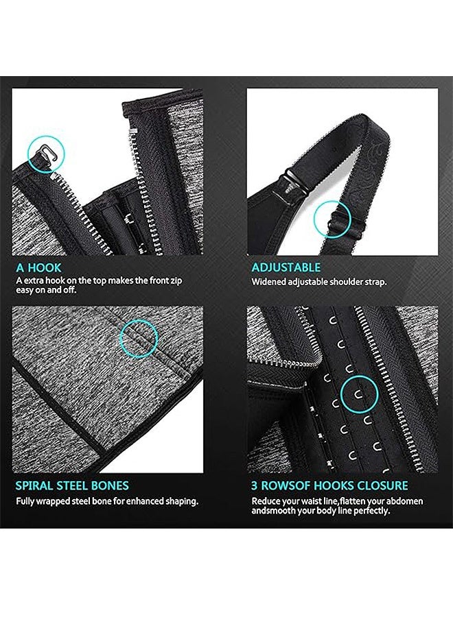 SOUTH MOON Waist Trainer for Women, Triple Belt Body Shaper Waist Trainer Corset with Zipper and 3 Rows Closure, Tummy Control Hourglass Slimming Belly Body Shaper (Grey) - Image 2