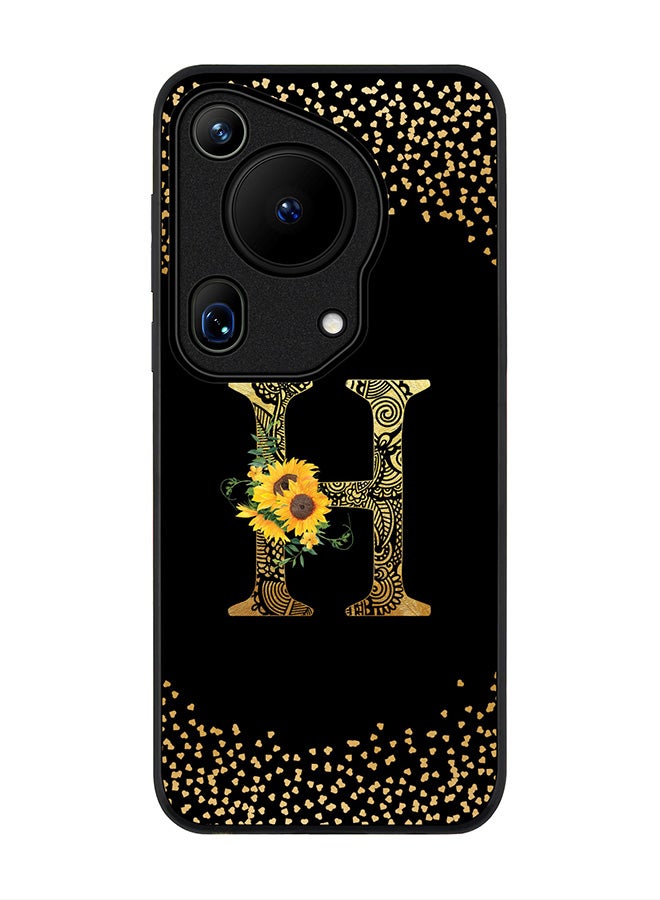 Stylizedd Rugged Black edge case for Huawei Pura 70 Ultra, Slim fit Case Flexible Cover - Custom Monogram Initial Letter Floral Pattern Alphabet - H ( Black ) - Image 1