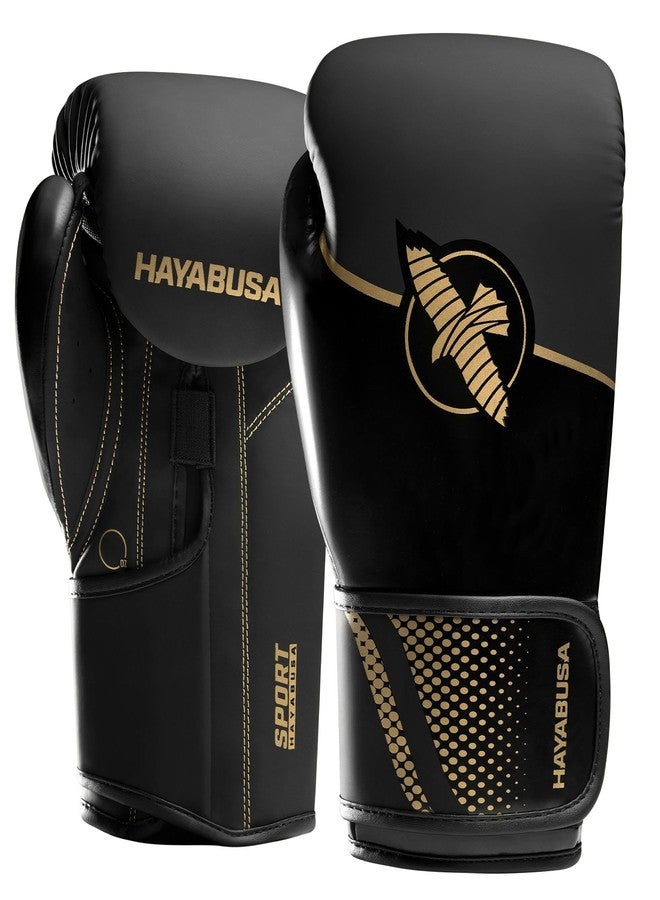 Hayabusa Sport Boxing Gloves for Men and Women - Dual-Splinted Wrist Support, Multi-Density Foam Padding, Contoured Fit - Ideal for Boxing, Kickboxing, and Muay Thai Training - Black/Gold, 10oz