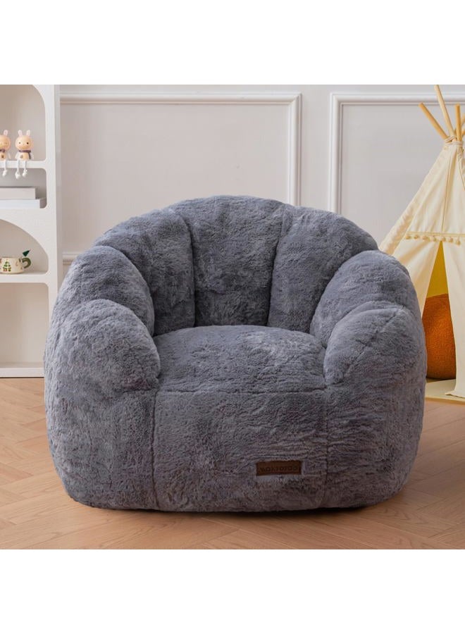 MAXYOYO Kids Bean Bag Chair, Floral Shaped Bean Bag Sofa, Plush Faux Fur Toddler Couch with Petal Backrest for Boys Girls, Stuffed Cozy Sofa for Nursery, Bedroom, Grey - Image 1