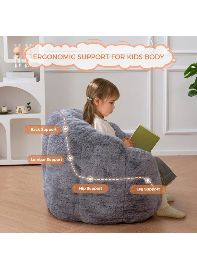 MAXYOYO Kids Bean Bag Chair, Floral Shaped Bean Bag Sofa, Plush Faux Fur Toddler Couch with Petal Backrest for Boys Girls, Stuffed Cozy Sofa for Nursery, Bedroom, Grey - Image 4