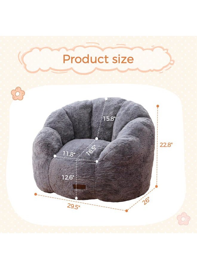 MAXYOYO Kids Bean Bag Chair, Floral Shaped Bean Bag Sofa, Plush Faux Fur Toddler Couch with Petal Backrest for Boys Girls, Stuffed Cozy Sofa for Nursery, Bedroom, Grey - Image 2