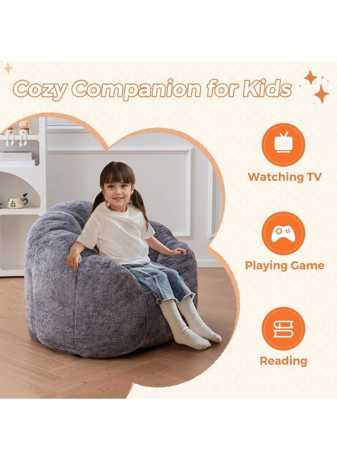 MAXYOYO Kids Bean Bag Chair, Floral Shaped Bean Bag Sofa, Plush Faux Fur Toddler Couch with Petal Backrest for Boys Girls, Stuffed Cozy Sofa for Nursery, Bedroom, Grey - Image 5
