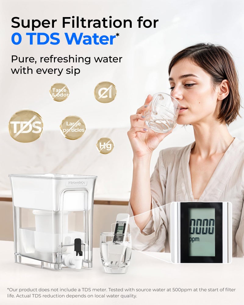 Waterdrop 0 TDS 35-Cup Slim Water Filter Dispenser, Large Capacity, Reduces TDS, Chlorine, PFOA/PFOS and More, BPA Free, White (with 1 Filter) - Image 4