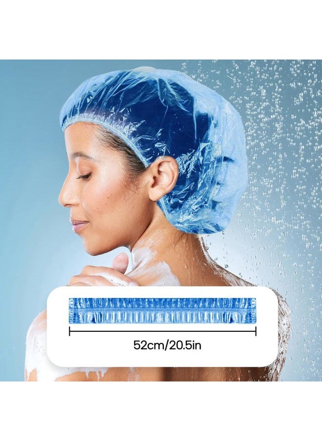 Years calm - 100+10 Shower Caps Disposable, Waterproof Plastic Bath Caps, Elastic Hair Processing Caps for Women Man Kids Girls, Hotel, Home Use (Blue) - Image 1