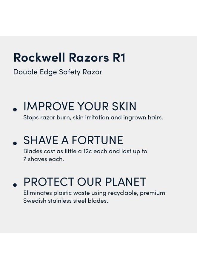 Rockwell Razors R1 Double Edge Safety Razor In White Chrome, Butterfly Open + 5 Swedish Stainless Steel Razor Blades - Image 2