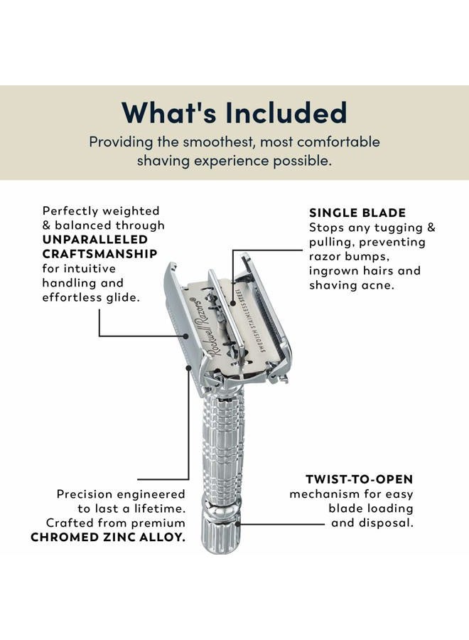 Rockwell Razors R1 Double Edge Safety Razor In White Chrome, Butterfly Open + 5 Swedish Stainless Steel Razor Blades - Image 5
