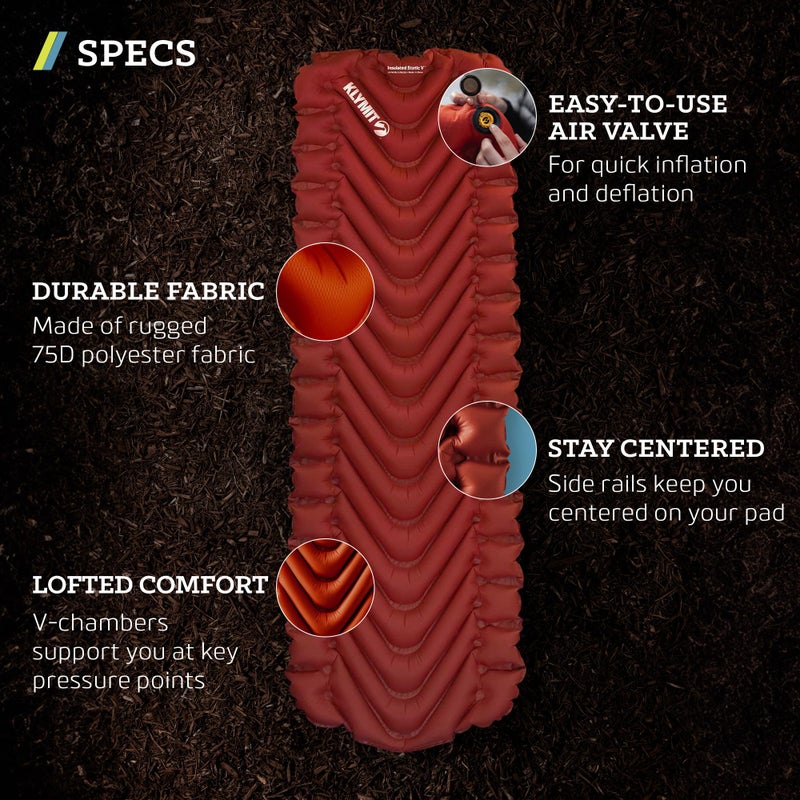KLYMIT Insulated Static V Inflatable Sleeping Pad | Comfortable, Lightweight, Easy to Inflate, Portable Air Bed Mattress for Camping, Backpacking and Hiking â€” Red - Image 2
