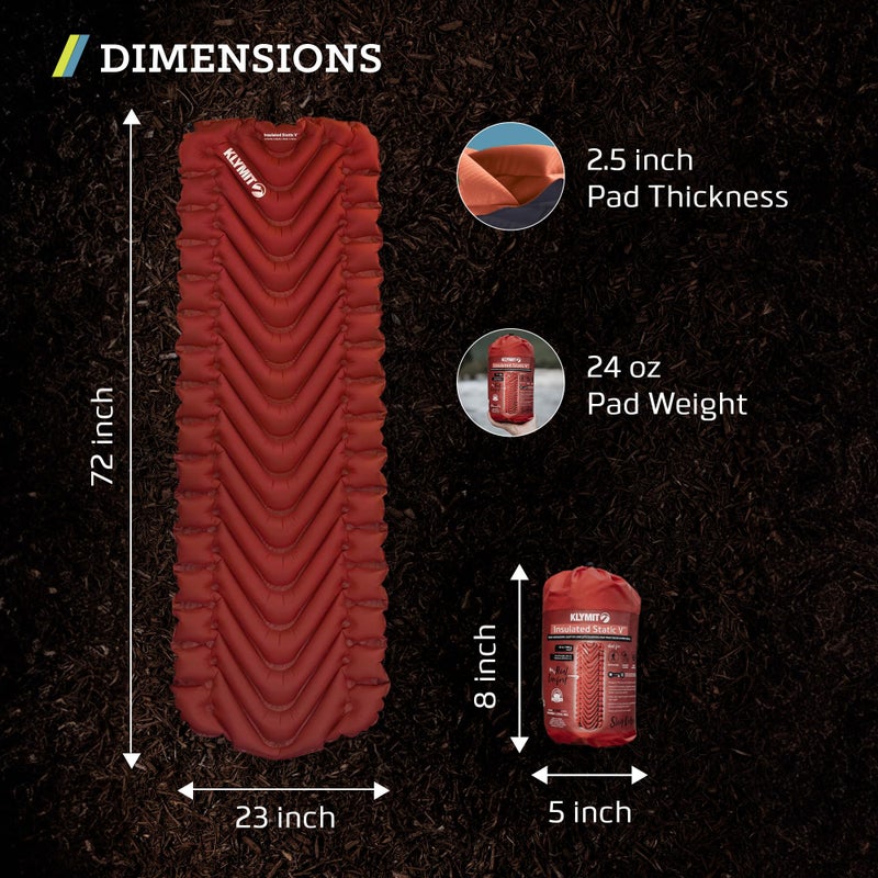 KLYMIT Insulated Static V Inflatable Sleeping Pad | Comfortable, Lightweight, Easy to Inflate, Portable Air Bed Mattress for Camping, Backpacking and Hiking â€” Red - Image 4