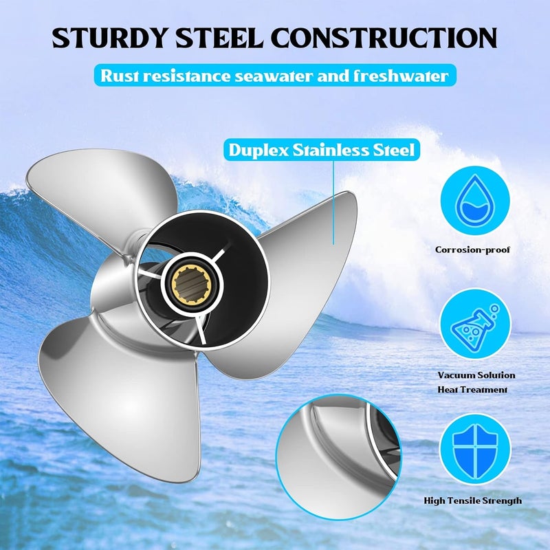 Qiclear بروبلر خارجي من الفولاذ المقاوم للصدأ Qiclear Marine 10.25 x 16-G Upgrade لمحركات ياماها 40-60HP - Image 3