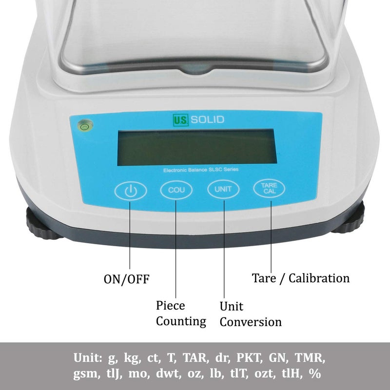 U.S. Solid Precision Lab Scale 2000g x 0.01g- High Precision Analytical Balance w/USB and RS232 Interface, Detachable Draft Shield, Calibration Weight,100-240 VAC - Image 2