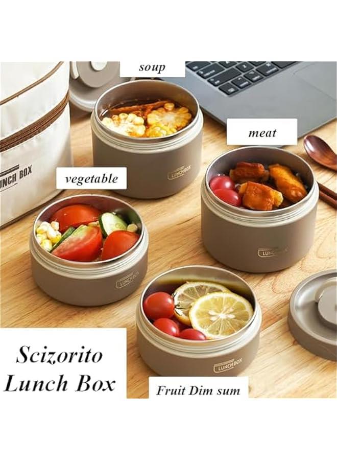 HOOKOR Stainless Steel Bento Box Adult Lunch Box, 4 Stackable Cylinder Bento Lunch Box,Portable Insulated Lunch Containers with Bag,Leakproof Stackable Stainless Steel Food Container for Adult Kids - Image 5