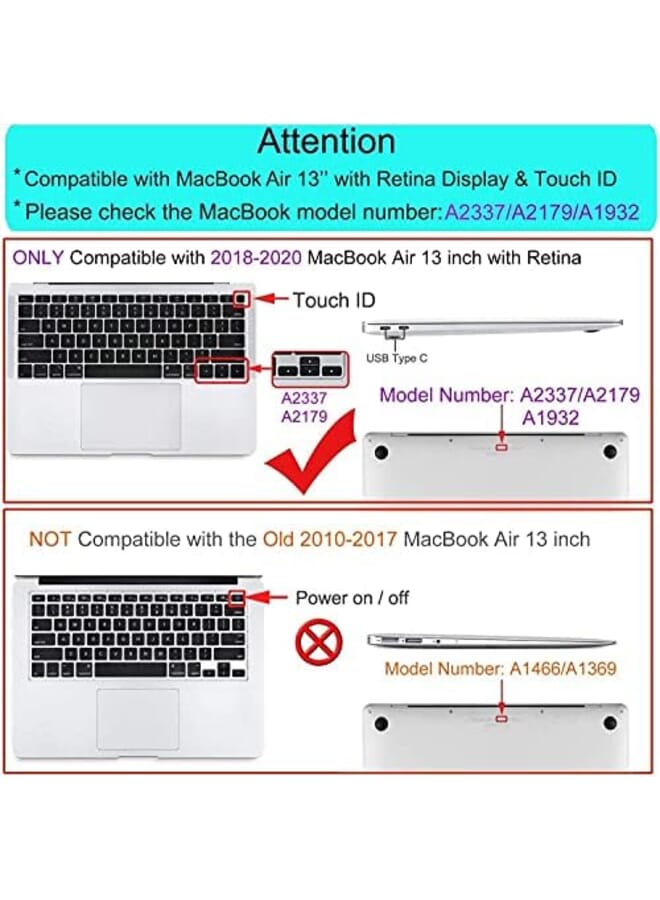 GVTECH For Macbook Air 13 Inch Crystal Clear Case A2337 M1 A2179 A1932 2018 2020 Plastic Hard Shell And Keyboard Cover And Screen Protector For With Macbook Air 13  - Image 2