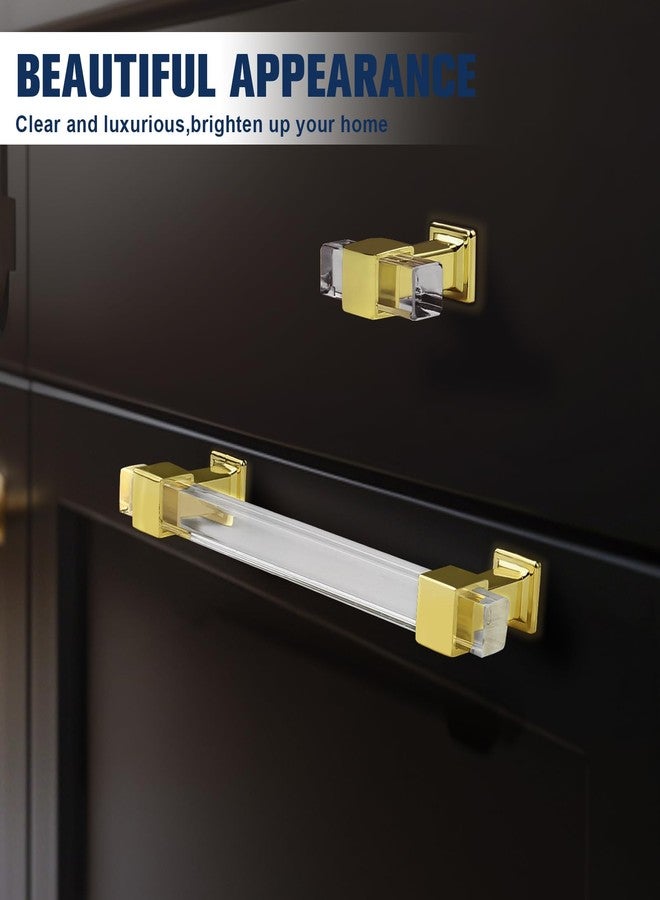 Orger 10 Pack Orger Cabinet Handles for Kitchen Cabinets and Bedroom Cupboards, 3-1/2 Inch Hole Center Cabinet Pulls Square Tube Clear Acrylic Drawer Pulls with Gold Finish Base - Image 2