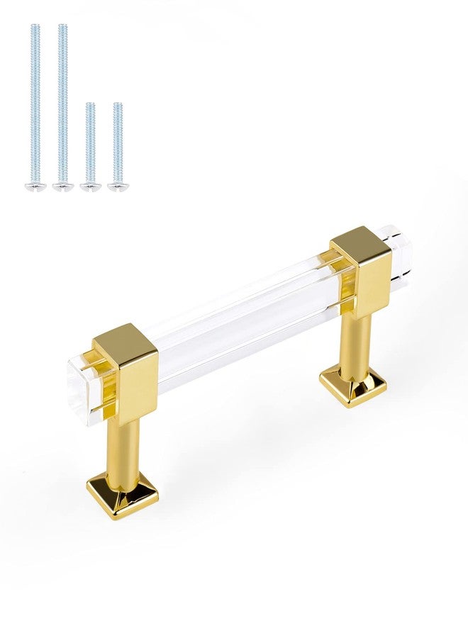 Orger 10 Pack Orger Cabinet Handles for Kitchen Cabinets and Bedroom Cupboards, 3-1/2 Inch Hole Center Cabinet Pulls Square Tube Clear Acrylic Drawer Pulls with Gold Finish Base - Image 1