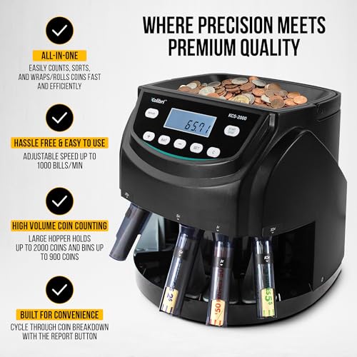 Kolibri KCS-2000 Professional USD Coin Counter Machine, Coin Sorter, Wrapper/Roller | 300 Coins/min, LED Display, Batch Feature | USD Change Counter (USA Tech Support) - Image 4