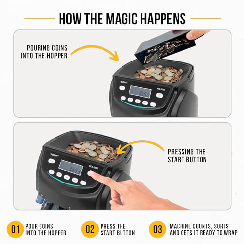 Kolibri KCS-2000 Professional USD Coin Counter Machine, Coin Sorter, Wrapper/Roller | 300 Coins/min, LED Display, Batch Feature | USD Change Counter (USA Tech Support) - Image 2