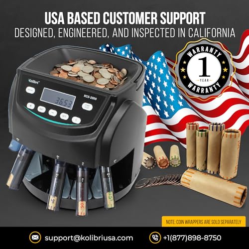 Kolibri KCS-2000 Professional USD Coin Counter Machine, Coin Sorter, Wrapper/Roller | 300 Coins/min, LED Display, Batch Feature | USD Change Counter (USA Tech Support) - Image 5