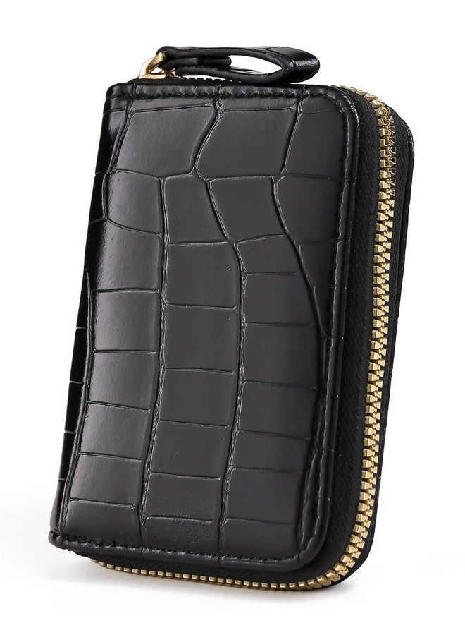 إليوس محفظة إيليوس النسائية ذات حامل البطاقات المصنوعة من الجلد النباتي، محفظة نسائية صغيرة الحجم تحتوي على 9 فتحات للبطاقات، ومزودة بخاصية حجب RFID | إغلاق بسحاب | محفظة صغيرة للنساء (أسود) - Image 1