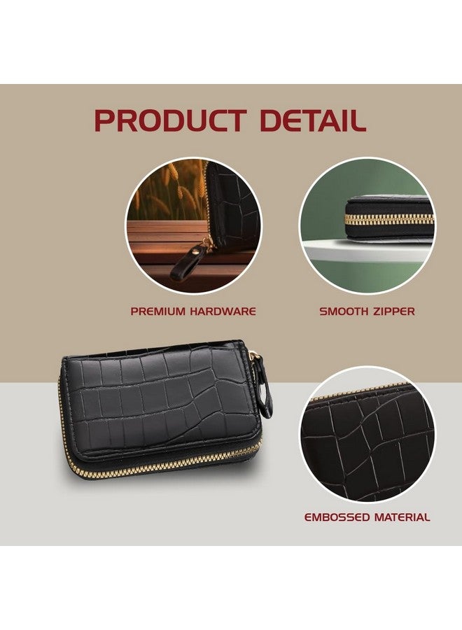 إليوس محفظة إيليوس النسائية ذات حامل البطاقات المصنوعة من الجلد النباتي، محفظة نسائية صغيرة الحجم تحتوي على 9 فتحات للبطاقات، ومزودة بخاصية حجب RFID | إغلاق بسحاب | محفظة صغيرة للنساء (أسود) - Image 4