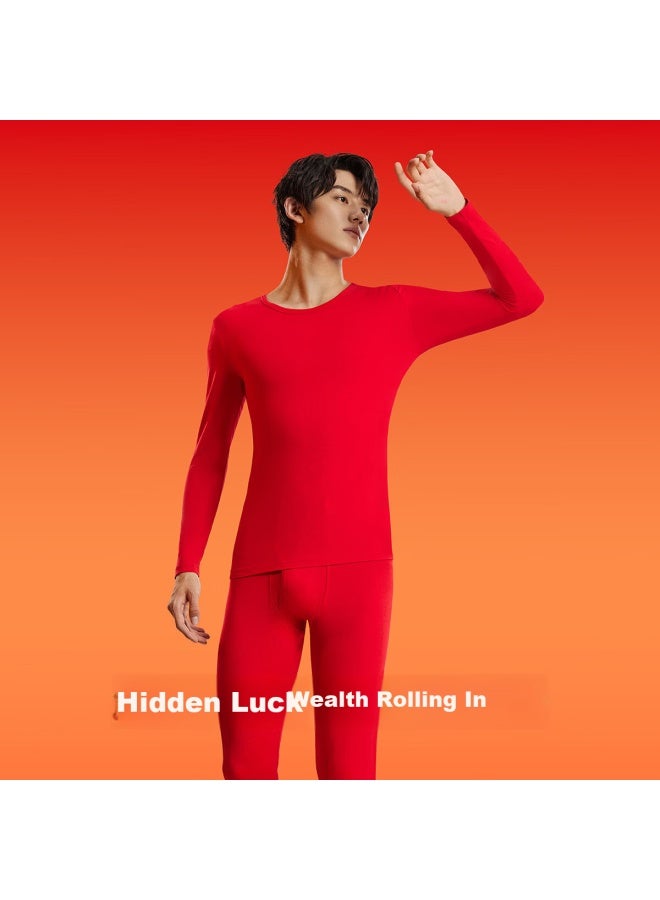 Youkeshu Zodiac Year Horse Year Thermal Underwear Set Cotton Red Lucky Wedding Couple Autumn Shirt And Pants - Image 2