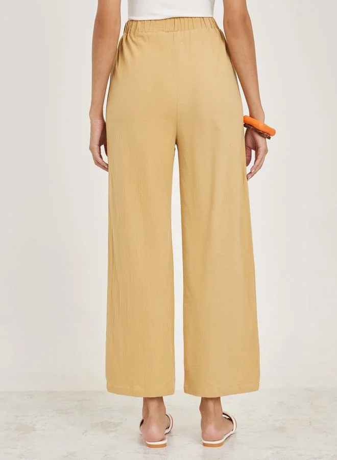 Take Two Embroidery Hem Elastic Waistband Straight Leg Pants