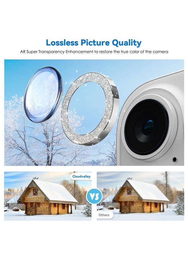 CloudValley Camera Film for iPhone 16 / iPhone 16 Plus - 2 Pack Tempered Glass Lens Protector with Sparkling Bling Ring - Image 4
