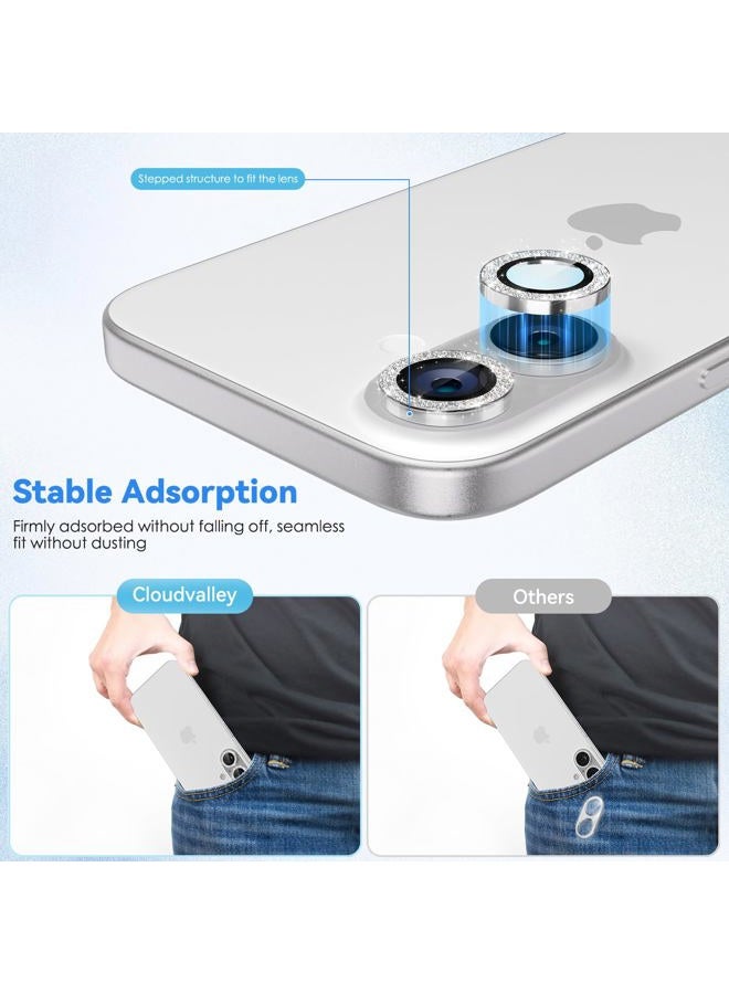 CloudValley Camera Film for iPhone 16 / iPhone 16 Plus - 2 Pack Tempered Glass Lens Protector with Sparkling Bling Ring - Image 5