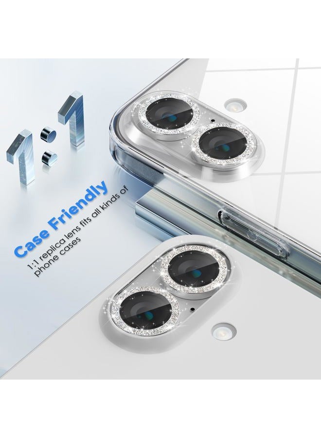 CloudValley Camera Film for iPhone 16 / iPhone 16 Plus - 2 Pack Tempered Glass Lens Protector with Sparkling Bling Ring - Image 3