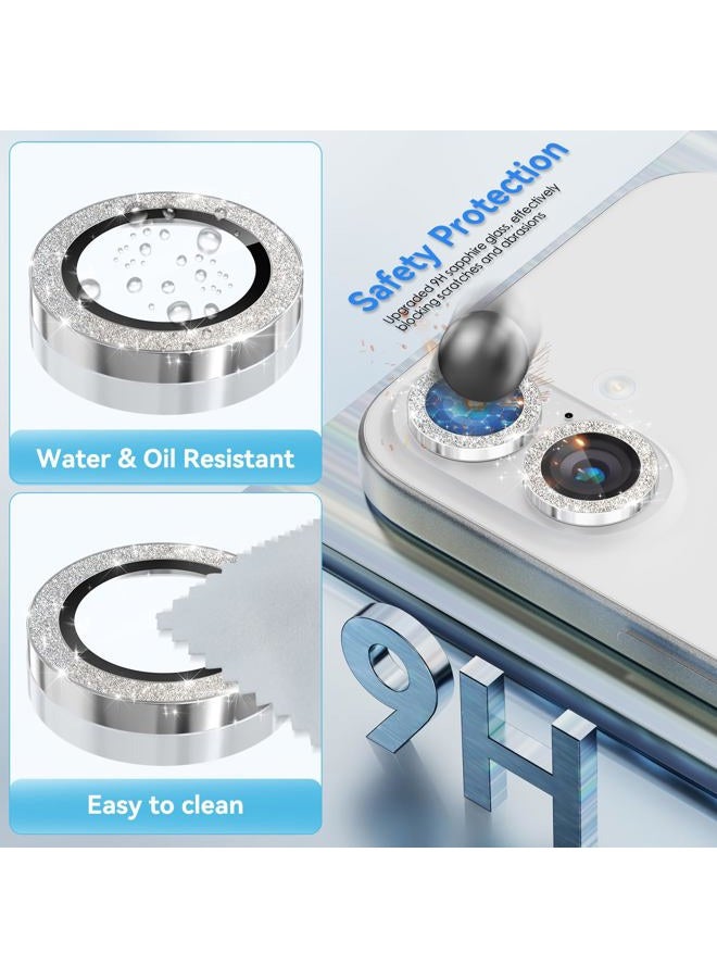 CloudValley Camera Film for iPhone 16 / iPhone 16 Plus - 2 Pack Tempered Glass Lens Protector with Sparkling Bling Ring - Image 2