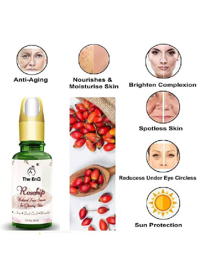 The EnQ 100% l Organic Skin Whitening Anti Ageing Face Serum for Glowing and Acne Prone Skin with Rosehip and Vitamin C Remove Pigmentation Wrinkle Dark Circle for Men and Women (30ml)  - Image 4