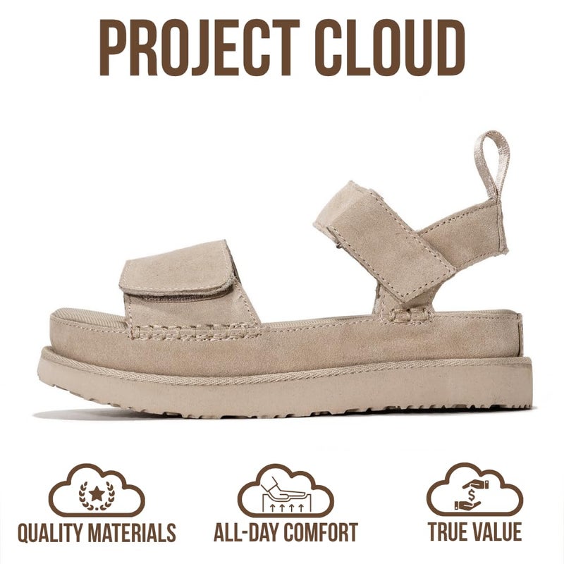 Project Cloud 100% Genuine Leather Platform Sandals For Women - Memory Foam Insole Slip Resistant Chunky Womens Sandals with adjustable straps - Wedge Sandals for Women 2026 (Bronzestar, WHEATSDE,7) - Image 2