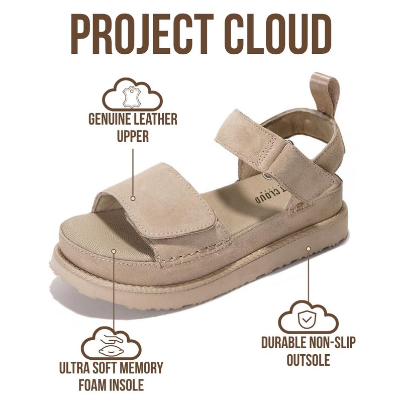 Project Cloud 100% Genuine Leather Platform Sandals For Women - Memory Foam Insole Slip Resistant Chunky Womens Sandals with adjustable straps - Wedge Sandals for Women 2026 (Bronzestar, WHEATSDE,7) - Image 3