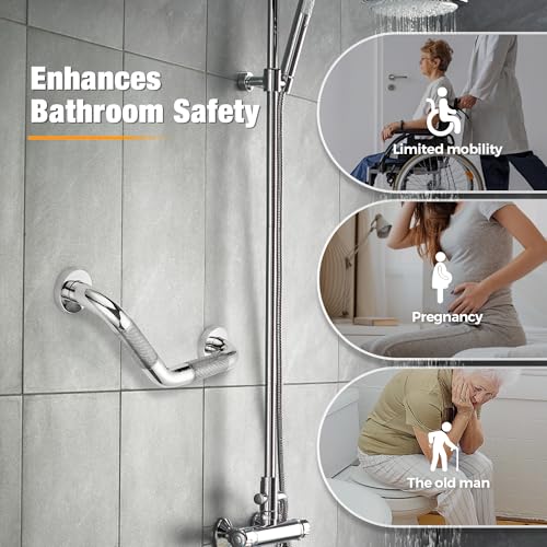 JOY DECOR Grab Bars for Bathtubs and Showers- 1-1/4 x 16 Angled Shower Grab Bar for Seniors Knurled Stainless Steel Handicap Grab Bars for Wall, 15" Hole Center (Polished Nickel, 1 Pack) - Image 5