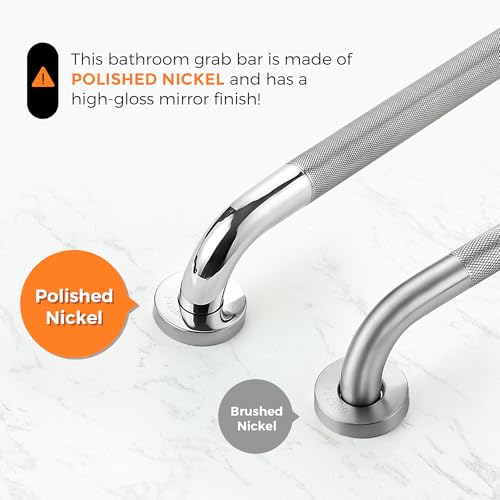 JOY DECOR Grab Bars for Bathtubs and Showers- 1-1/4 x 16 Angled Shower Grab Bar for Seniors Knurled Stainless Steel Handicap Grab Bars for Wall, 15" Hole Center (Polished Nickel, 1 Pack) - Image 4
