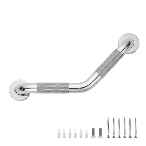 JOY DECOR Grab Bars for Bathtubs and Showers- 1-1/4 x 16 Angled Shower Grab Bar for Seniors Knurled Stainless Steel Handicap Grab Bars for Wall, 15" Hole Center (Polished Nickel, 1 Pack) - Image 1
