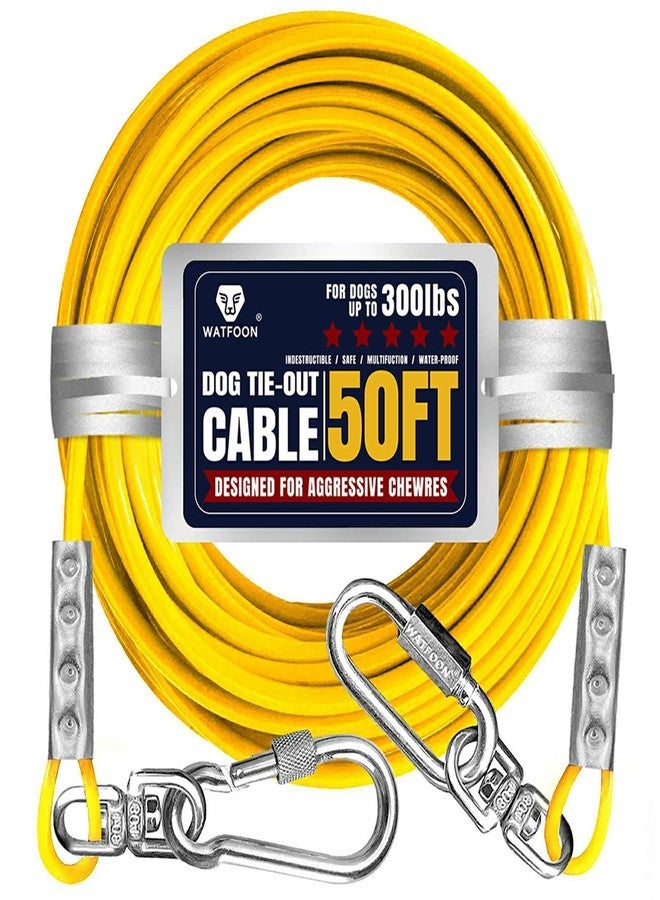 WATFOON Tie Out Cable for Large Dog,Dog Runner for Yard, Dog Run Leash Heavy Duty Swivel Hooks Lead Holds break strength of 1000lbs, Steel Wire Dog Chain Dog Leash Cable for Yard (Yellow 50FT) - Image 1