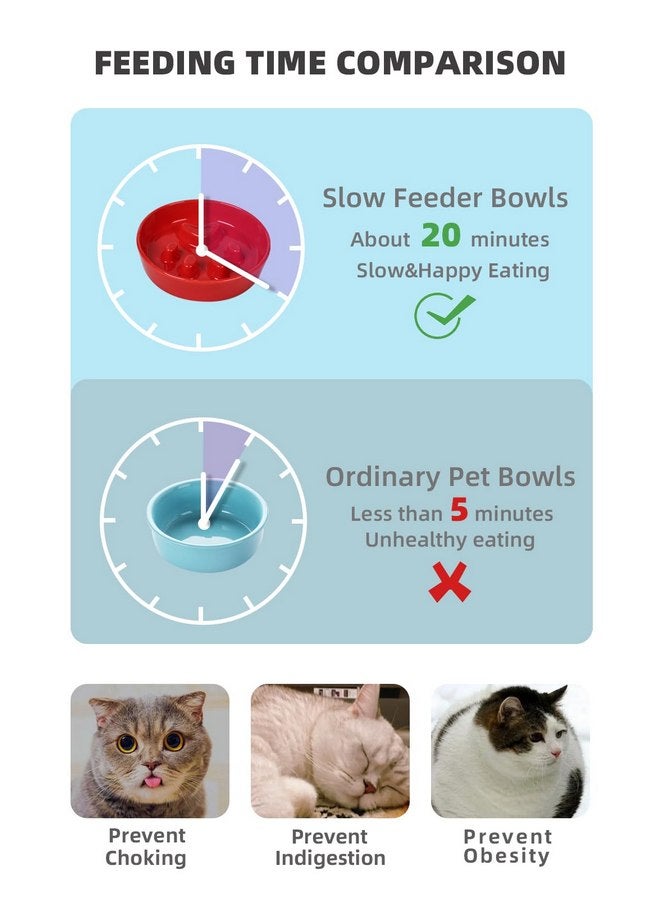 هاو توب أوعية طعام القطط البطيئة، وعاء سيراميك ممتع للقطط (أحمر) - Image 1