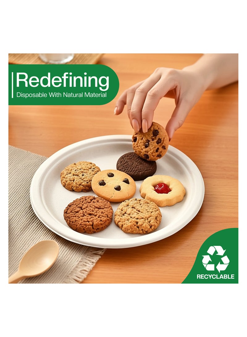 EcoEdge EcoEdge 9 Inch Round White Disposable Sugarcane Pulp Plates (Pack of 10)  | Sustainable, Compostable, Biodegradable, No Toxins | Leak Proof, Hot and Cold Use, For all Occasions | 100% Eco-Friendly  - Image 3
