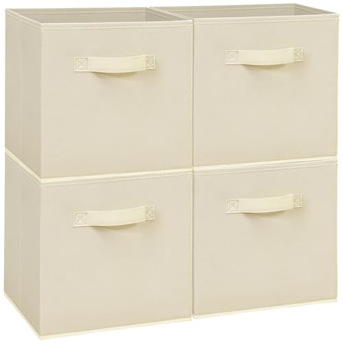 STORAGEIDEAS Easi Storage Cubes, 11 Inch Storage Bins, Set of 4, Foldable Fabric Cube Storage Organizer With Handles, Closet Cube Storage Bins, Collapsible Cubby Storage Organizer for Shelves,Offices, Beige - Image 1