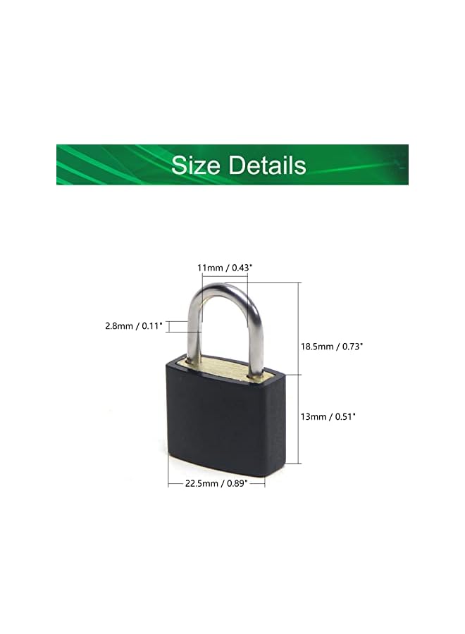 PROMASS PROMASS 5 Pack Metal Padlock Solid Brass Luggage, Backpack, Diary, Jewelry Box, Crafts, School Teaching Lock with Key and Durable Cover (Black)  - Image 2