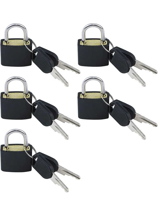 PROMASS PROMASS 5 Pack Metal Padlock Solid Brass Luggage, Backpack, Diary, Jewelry Box, Crafts, School Teaching Lock with Key and Durable Cover (Black)  - Image 1