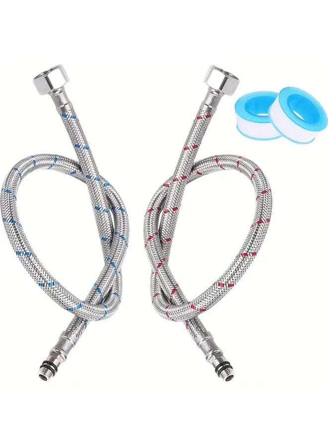 مجموعة أنابيب المياه الساخنة والباردة 2 قطعة، خرطوم صنبور مرن ممتد من الفولاذ المقاوم للصدأ - Image 2