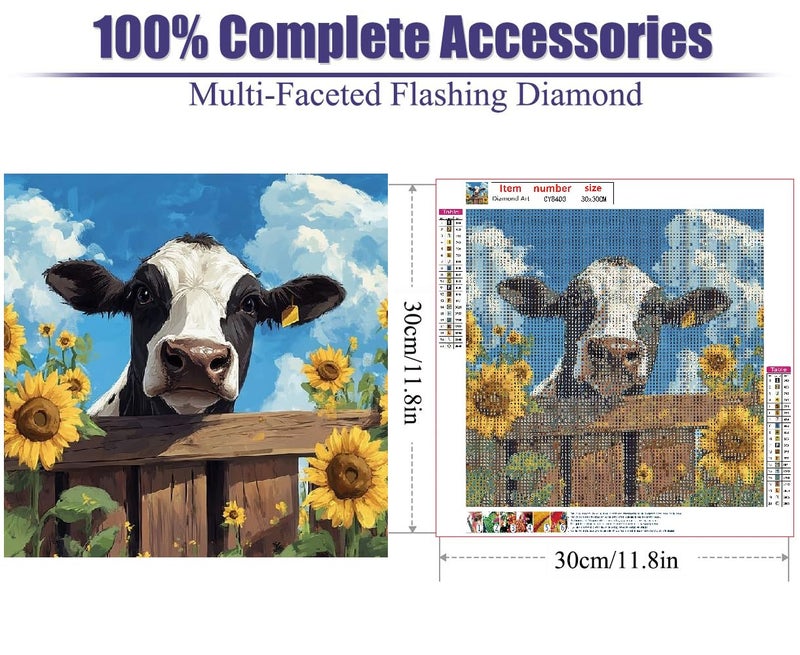 Baiwanerxiang 5D Highland Cow Diamond Painting Kits for Adults, Full Drill Flower Cow Diamond Art Kit with Gem Art for Adults, DIY Diamond Dots for Home Wall Decor, 12x16 Inches - Image 2