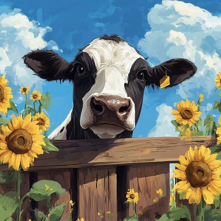 Baiwanerxiang 5D Highland Cow Diamond Painting Kits for Adults, Full Drill Flower Cow Diamond Art Kit with Gem Art for Adults, DIY Diamond Dots for Home Wall Decor, 12x16 Inches - Image 1