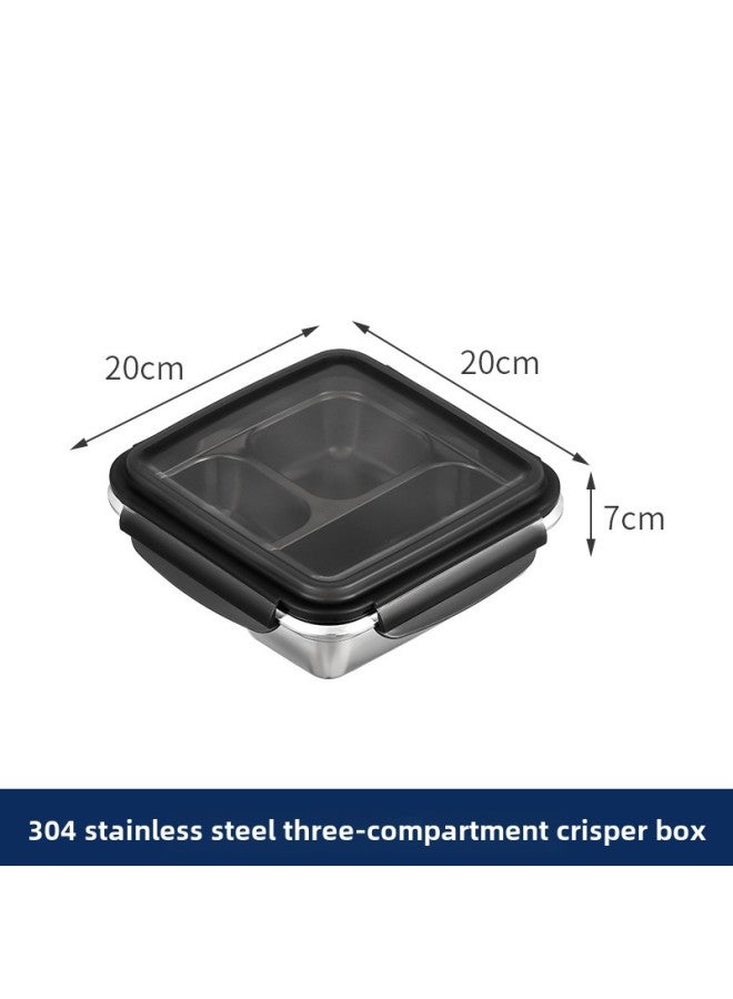 304 Stainless Steel Fresh-keeping Box Fruit Simple Meal With Lid Sealed Lunch Box Office Worker Lunch Box Student Compartment Lunch Box-Specifications:Square [three Grids High Cap] 1200ml  - Image 1