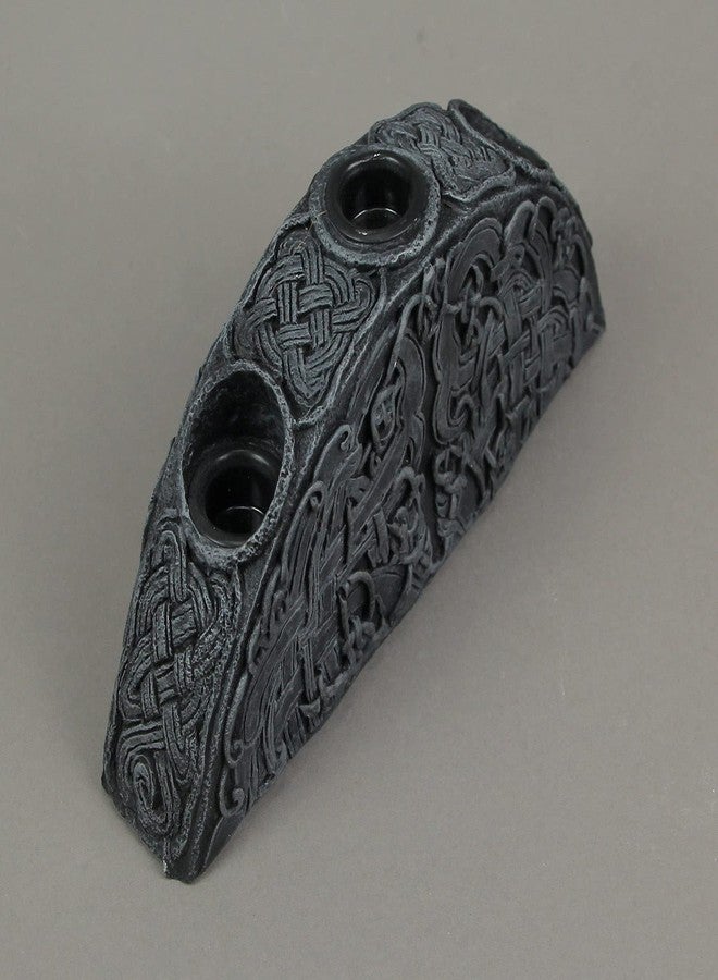 Things2Die4 Enchanting Gothic Triple Taper Candle Holder with Grey Stone Finish and Endless Knot Design - 8 Inches Long - A Darkly Elegant Accent for Halloween, Rituals, and Altars - Image 3